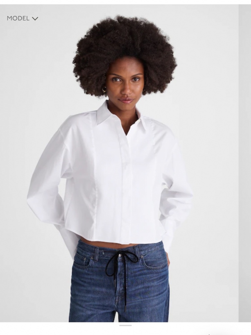 Madewell White Straight Hem Cropped Tuxedo Bib Button Down Shirt Medium NWT